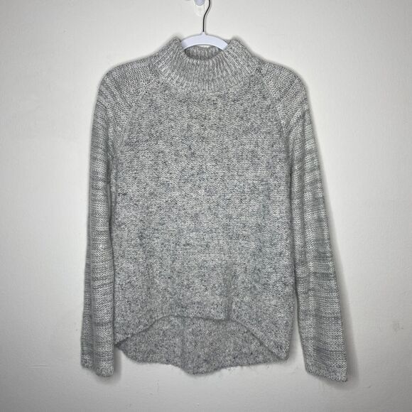 John + Jenn White & Gray Marled High-Low Long Sleeve Mock Turtle Neck Sweater SP - Picture 1 of 9